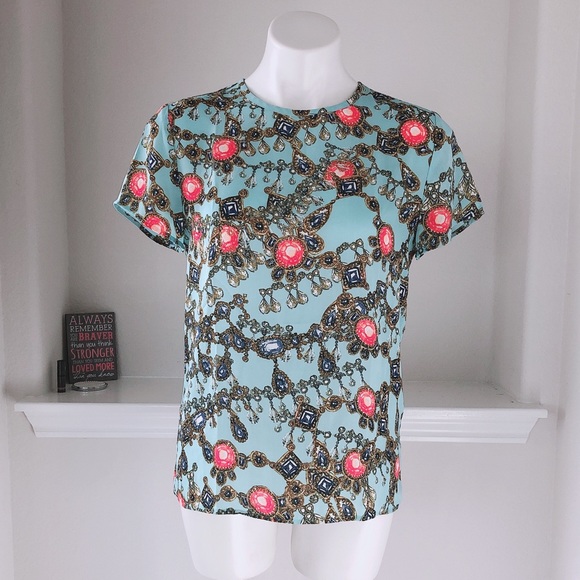 Banana Republic Top Jewel Print Blouse Size S - Picture 4 of 9